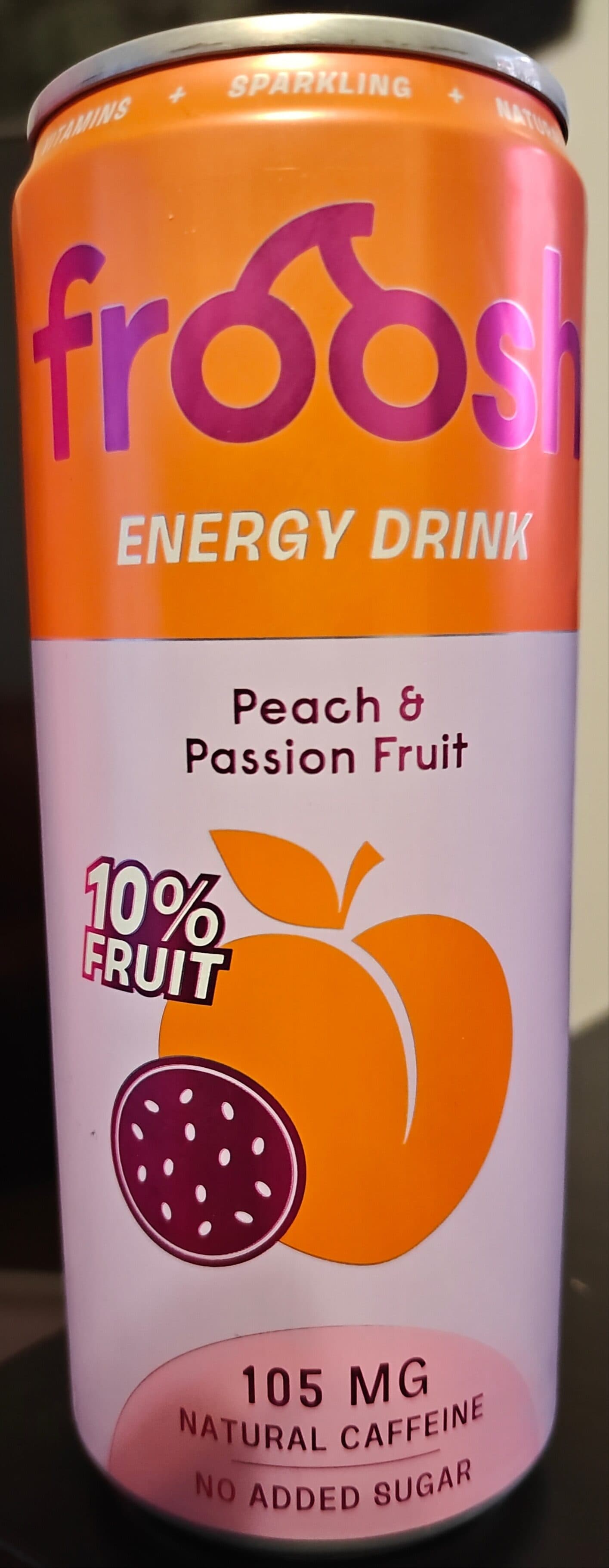 Froosh Peach & Passion fruit energy drink packshot