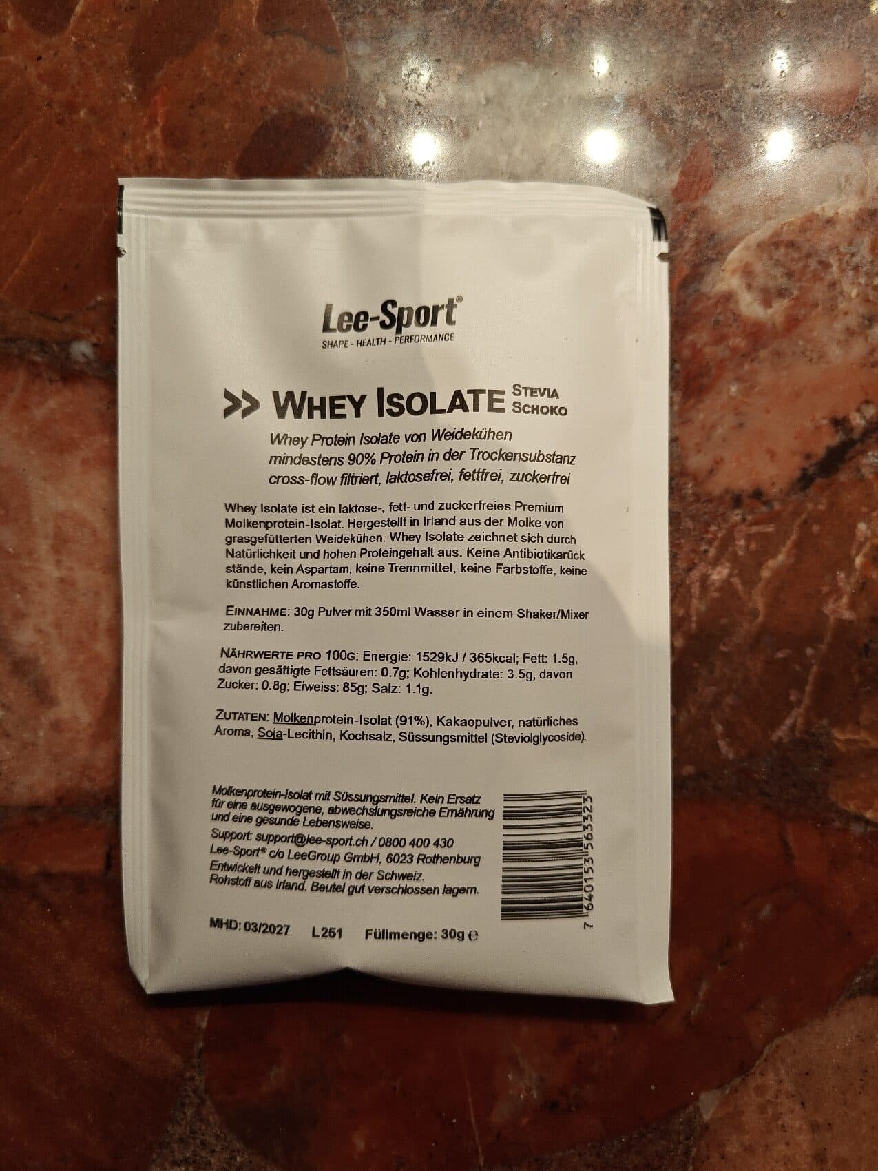 Lee-Sport Whey Isolate Stevia Schoko packshot