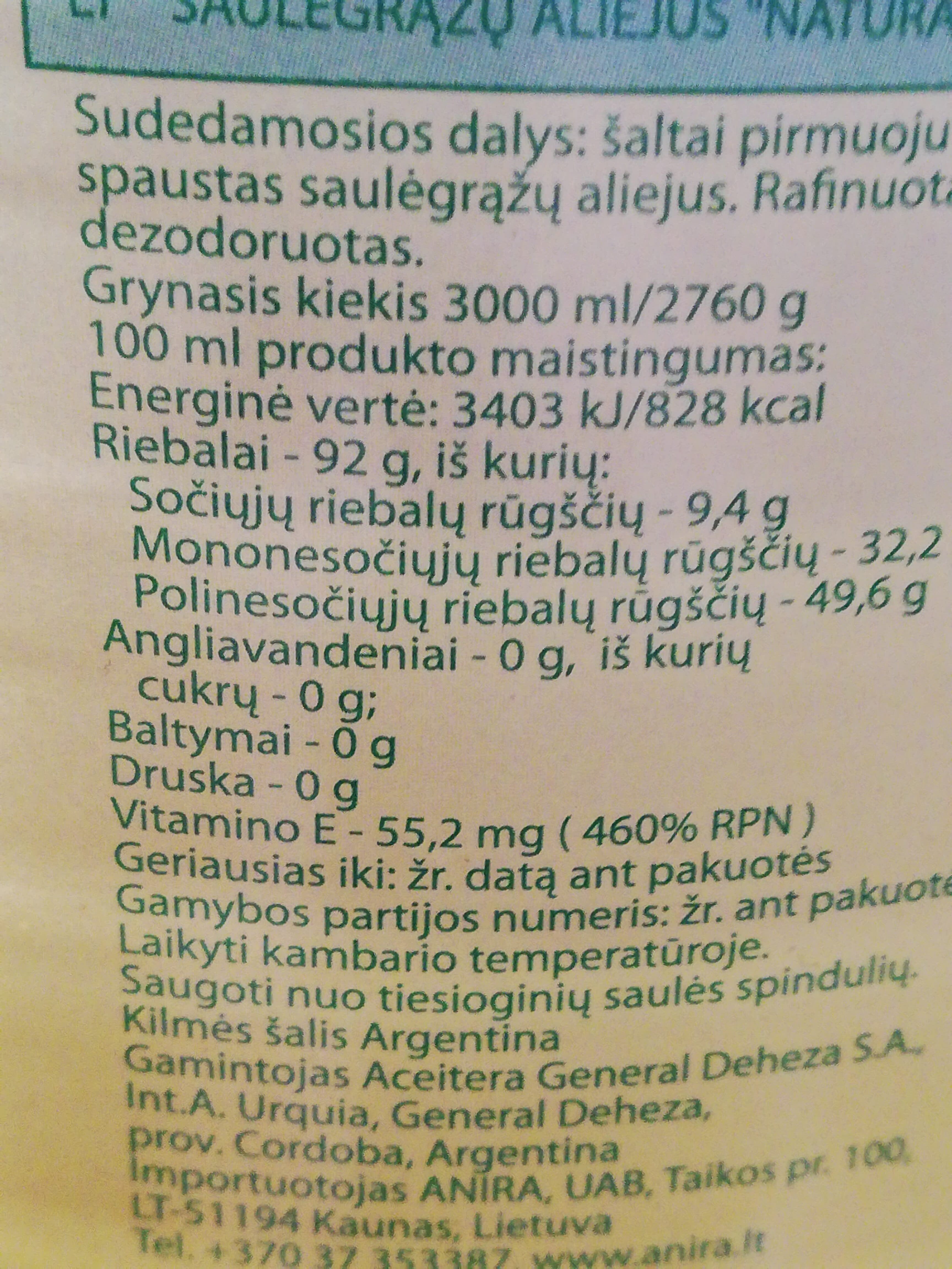 Natura Saulėgrąžų aliejus packshot