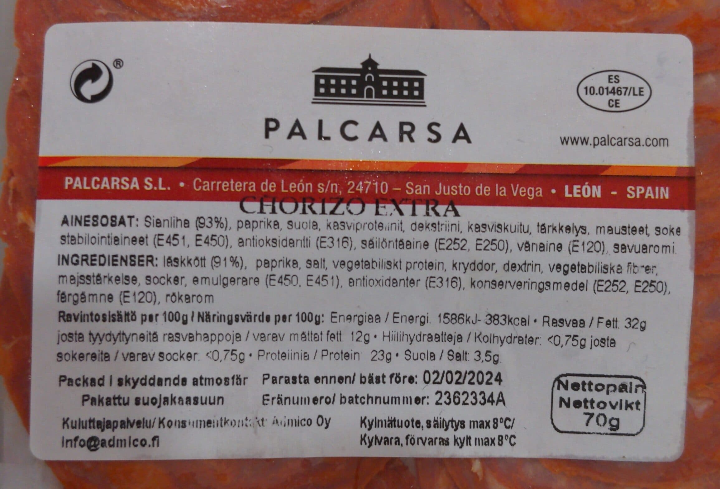 palcarsa Chorizo Extra packshot