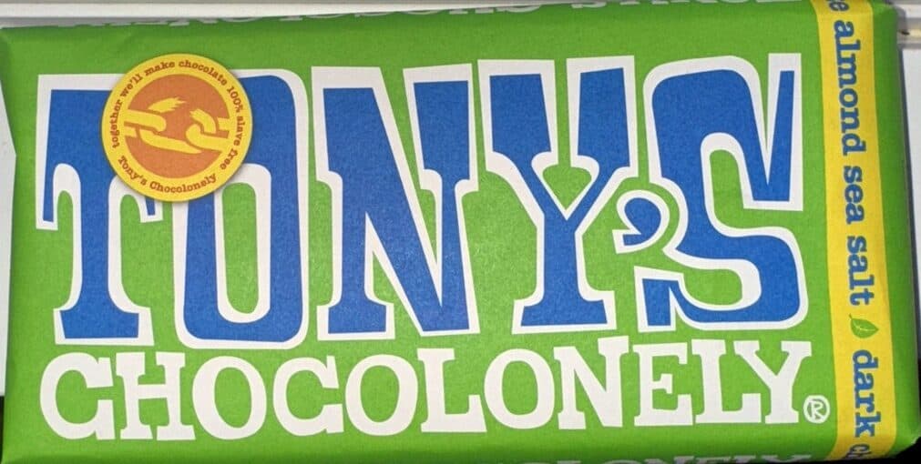 Tony's Chocolonely Dark Almond and Sea Salt packshot