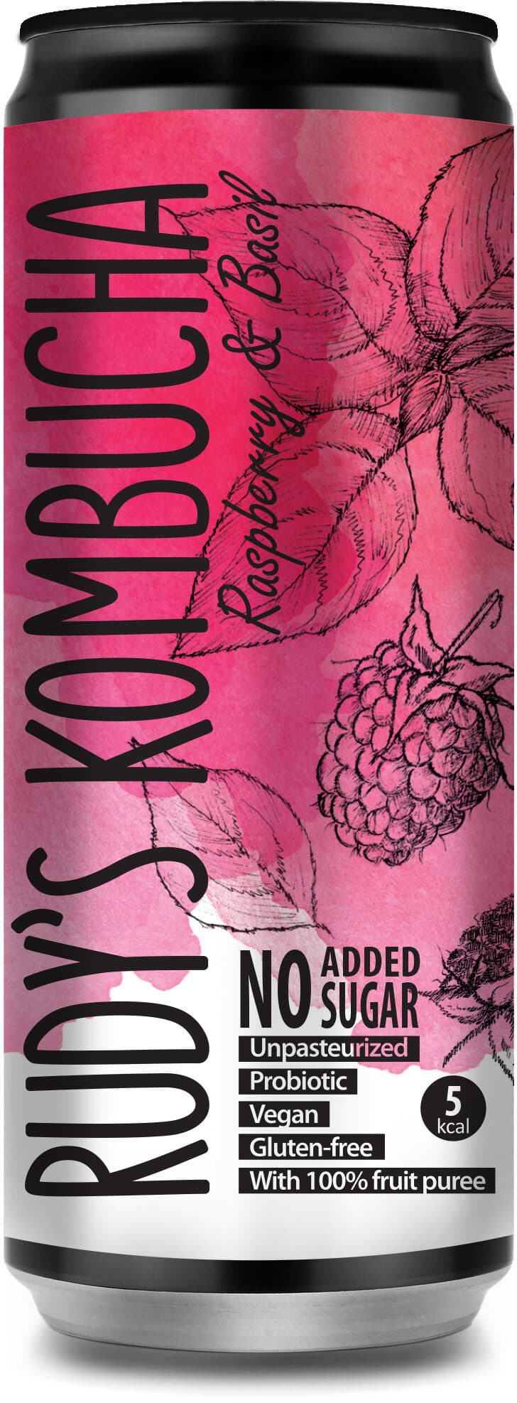 Rudy's Kombucha Rudy's Kombucha Raspberry & Basil packshot