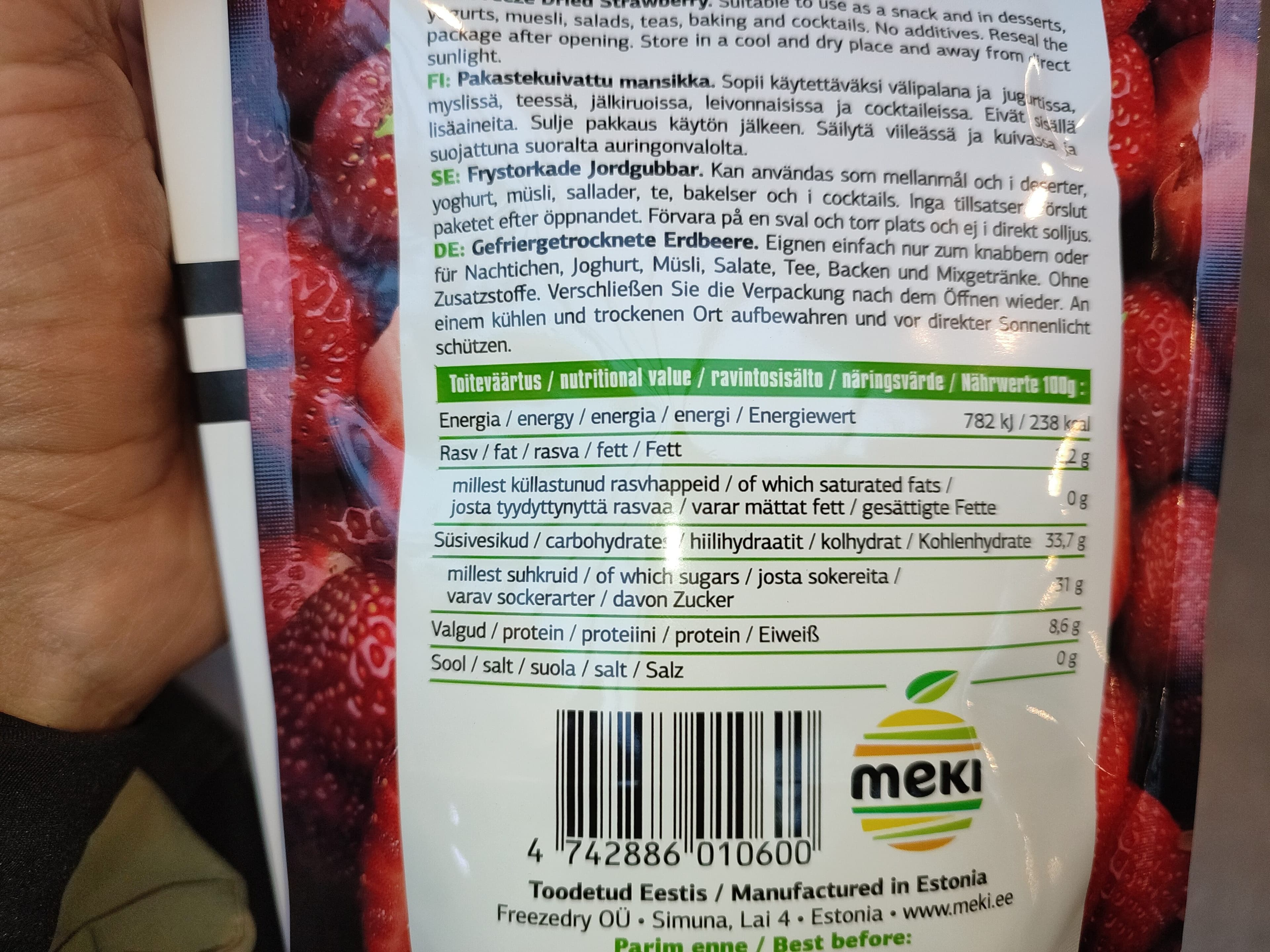 Open Food Facts Külmkuivatatud maasikas packshot