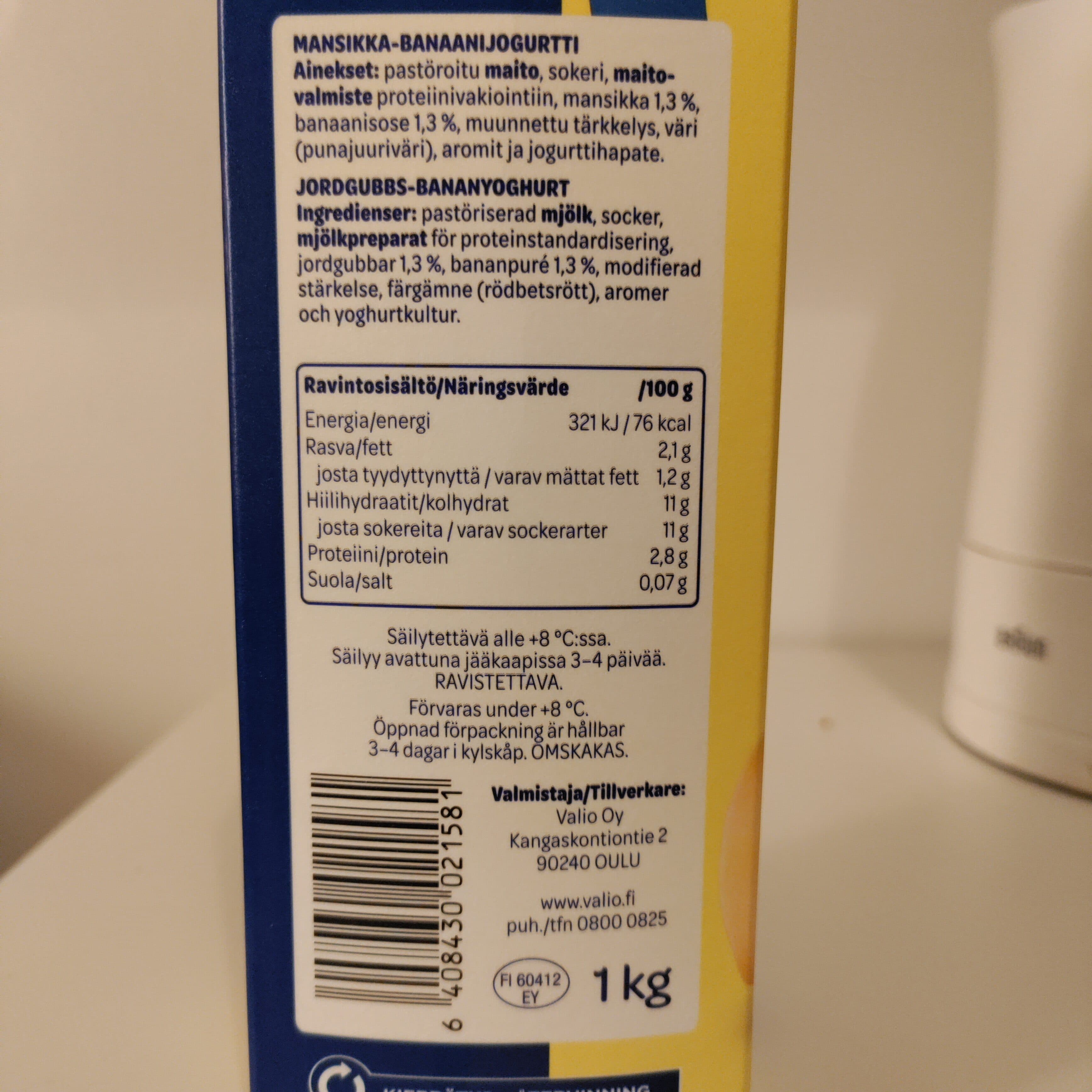 Open Food Facts Hyvä suomalainen arkijogurtti mansikka-banaani packshot