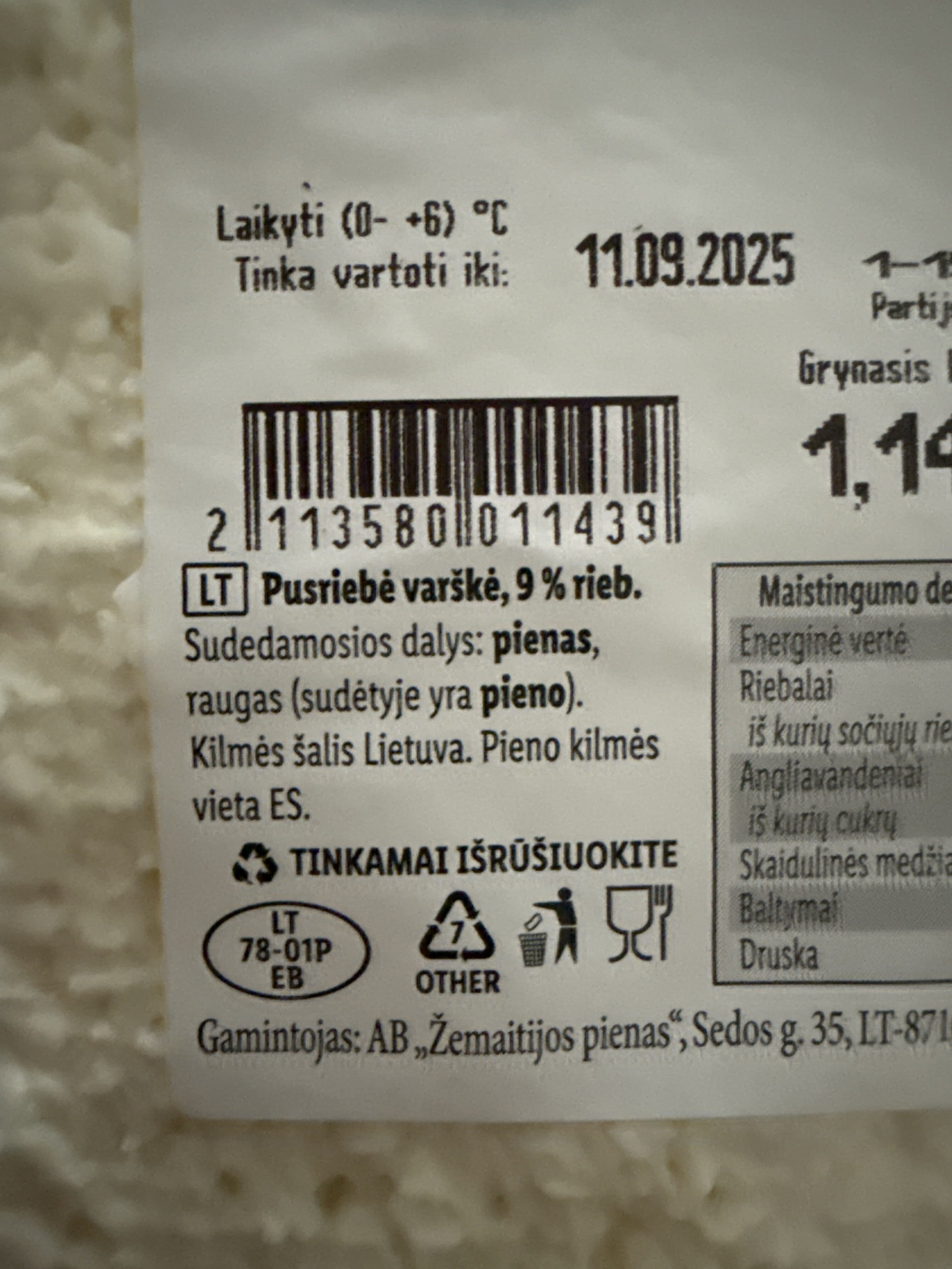 Open Food Facts Pusriebė varškė packshot