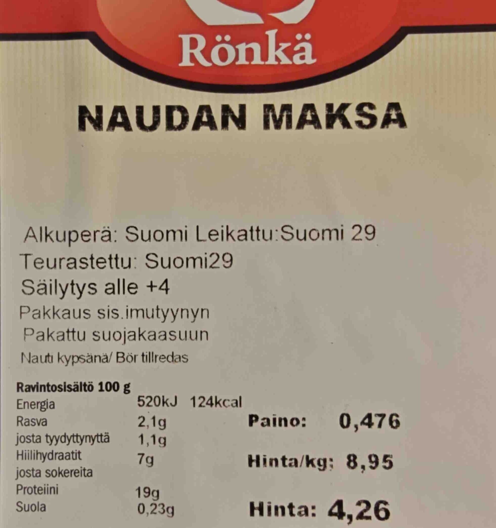 Rönkä Naudan maksa packshot