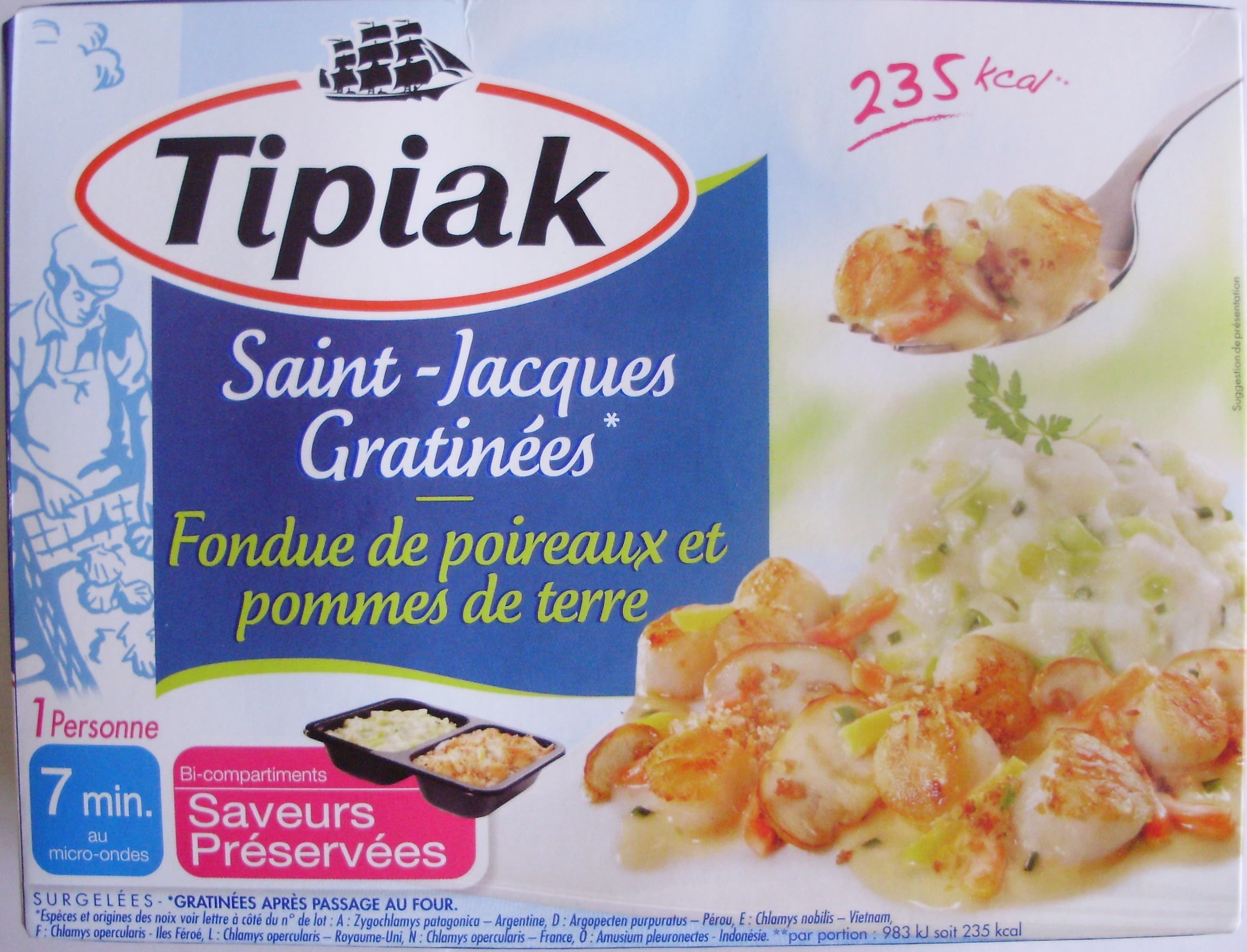 Tipiak Saint-Jacques Gratinées*-Fondue de poireaux et pommes de terre, Surgelées packshot