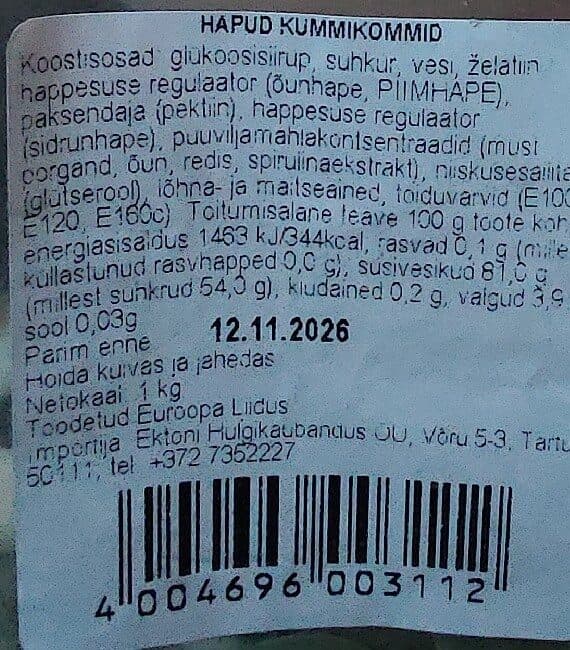 Euroopa Liit Hapud Kummikommid packshot