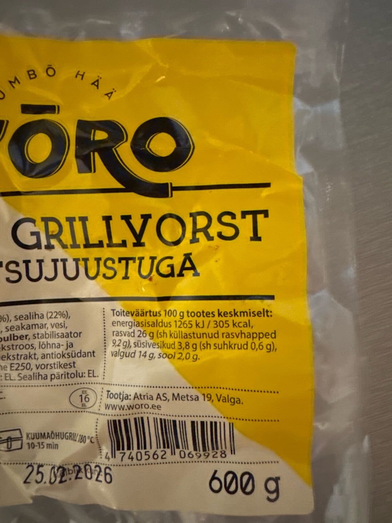 Wõro Peipsi Grillvorst Suitsujuustuga packshot