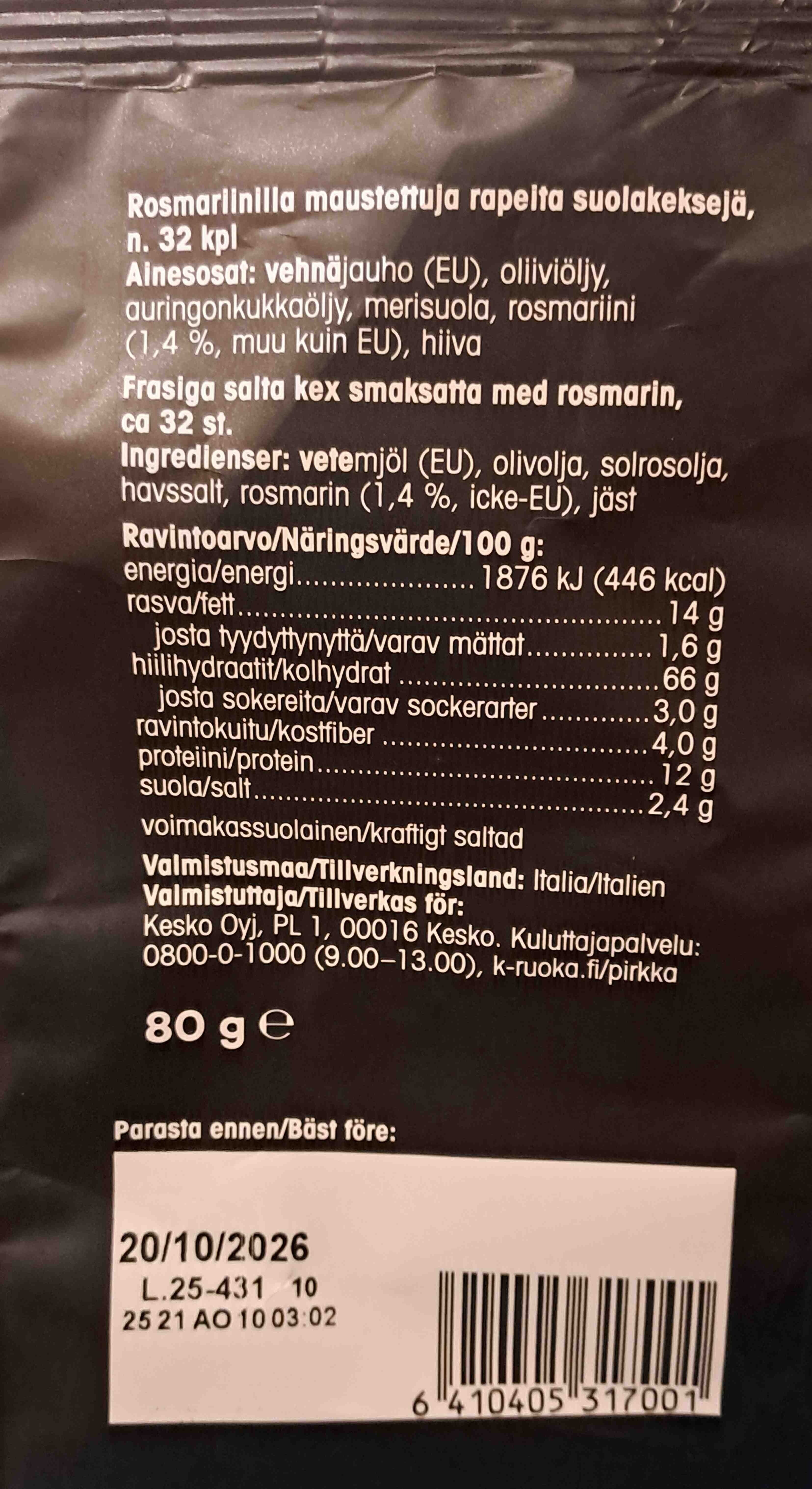 Pirkka Suolakeksi rosmariini packshot