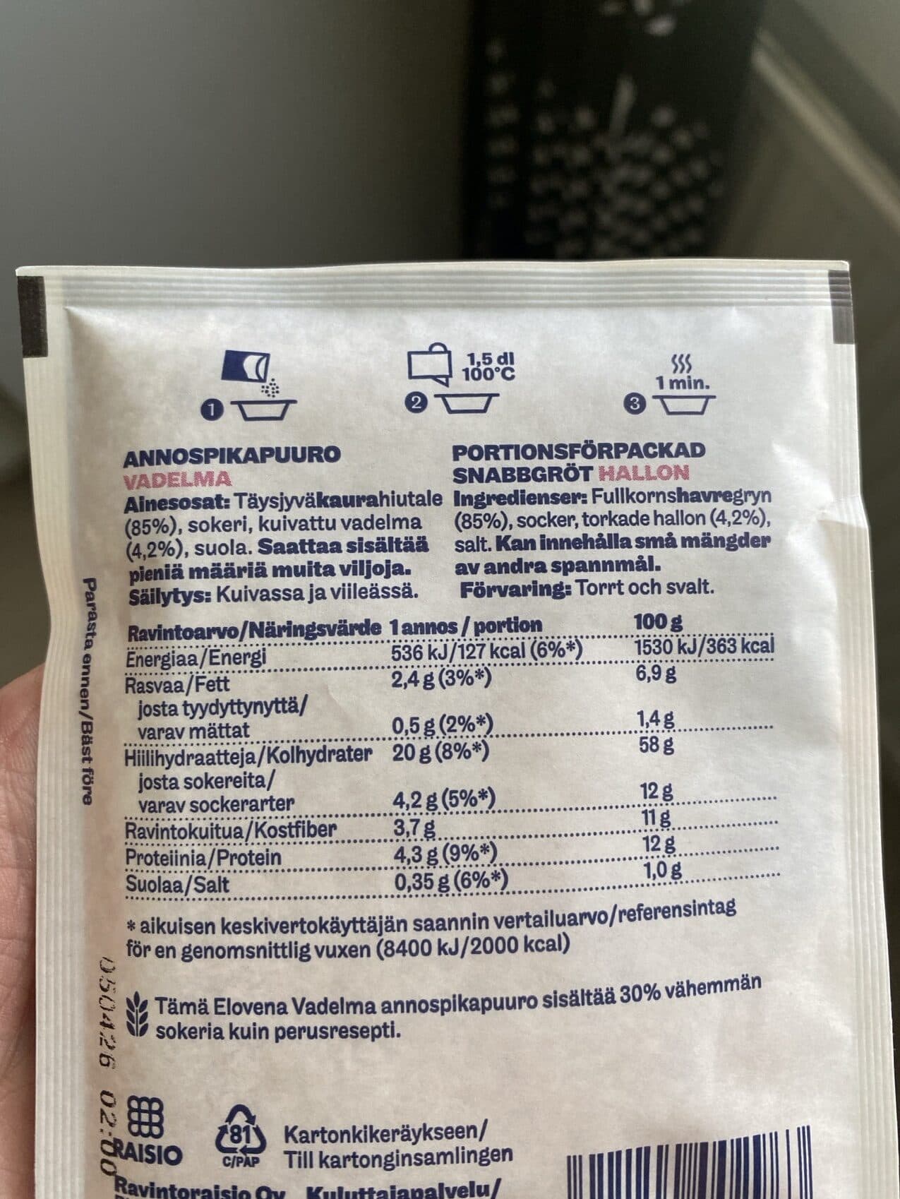 Vadelma Annospikapuuro packshot