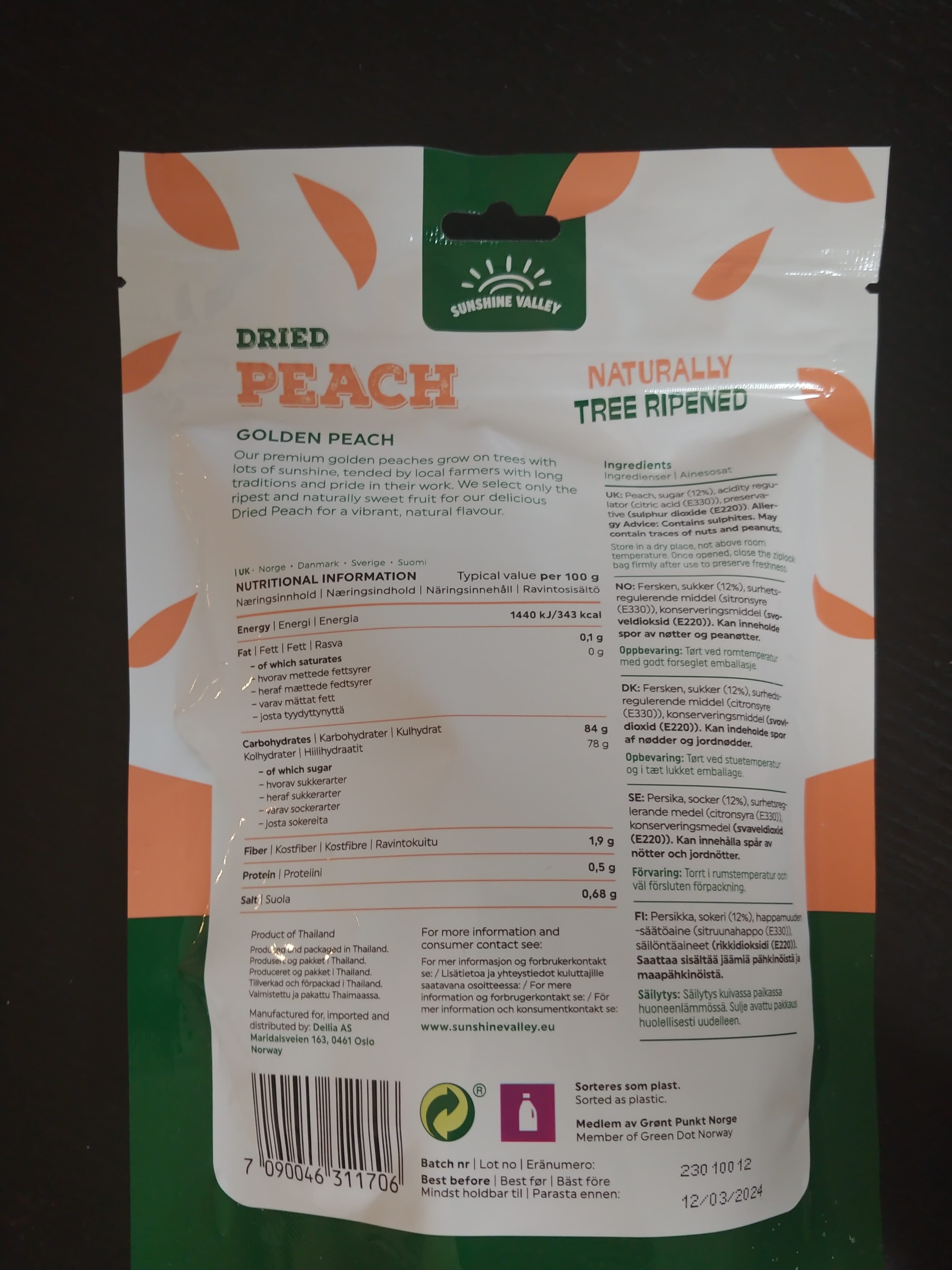 Sunshine Delights Dried Peach packshot